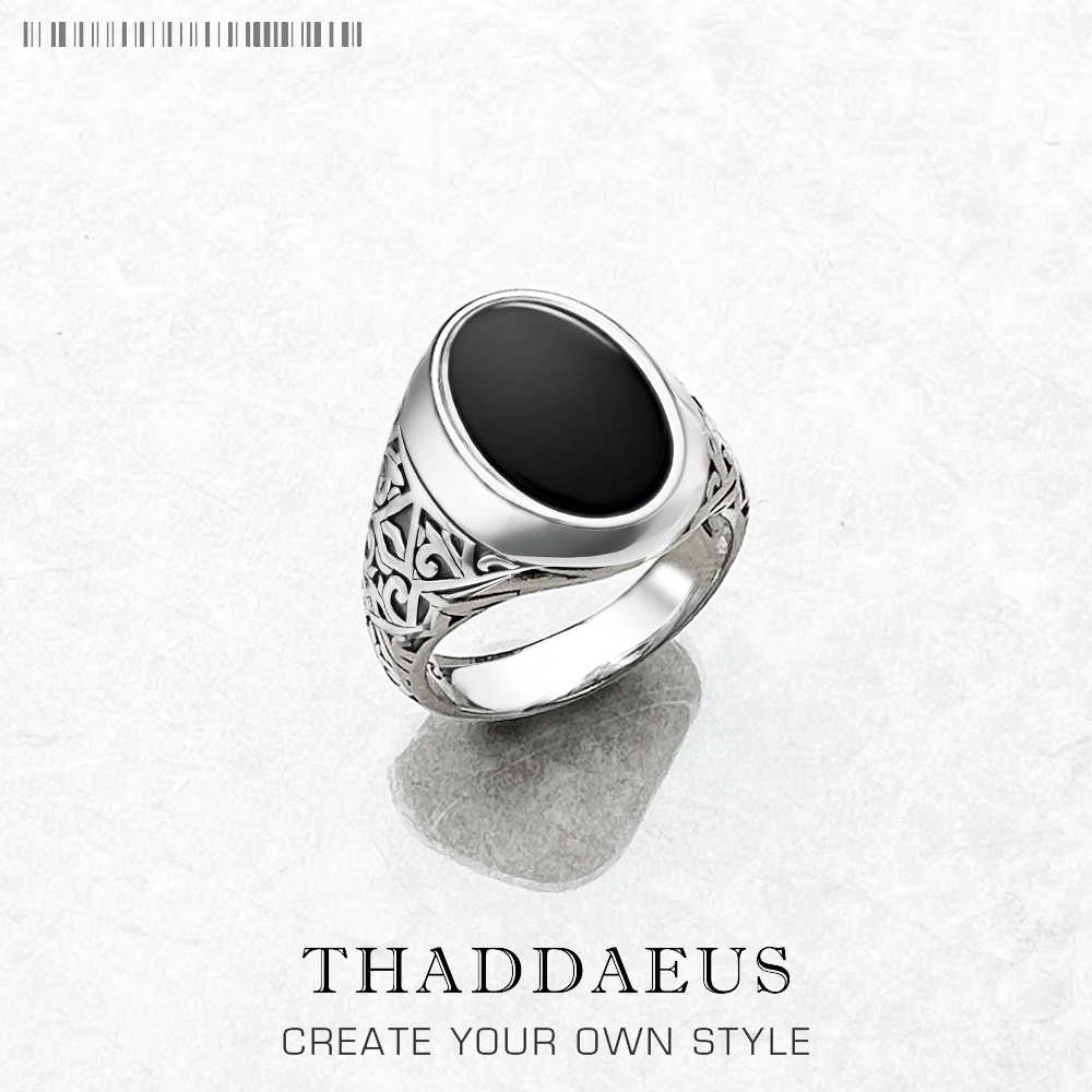Signet Ring Men - Bague chevalière ovale noire, bijoux fins