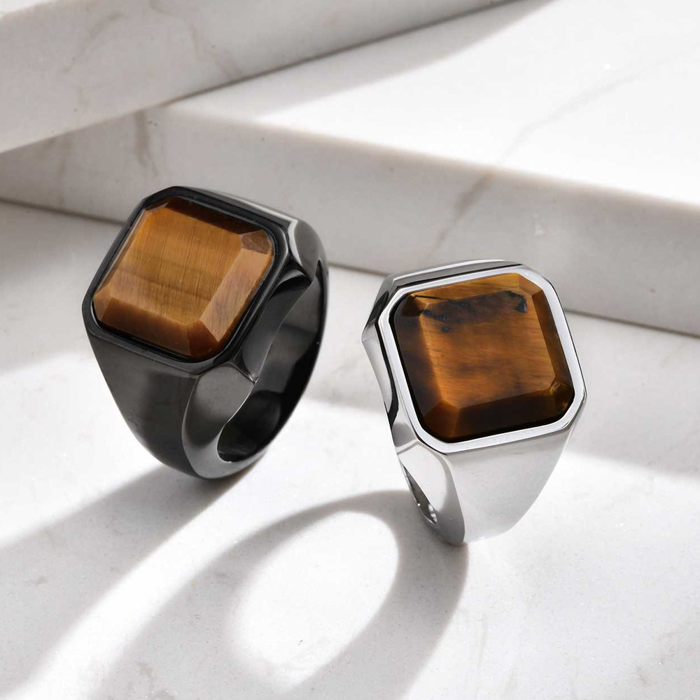 Signet Ring Men - Bague en pierre d'oeil de tigre