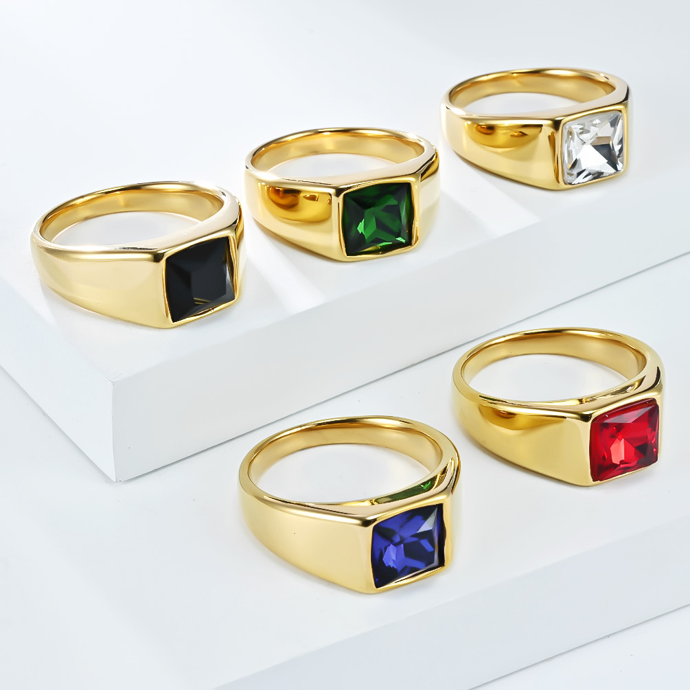 Signet Ring Men - Bague chevalière carrée en Zircon brillant