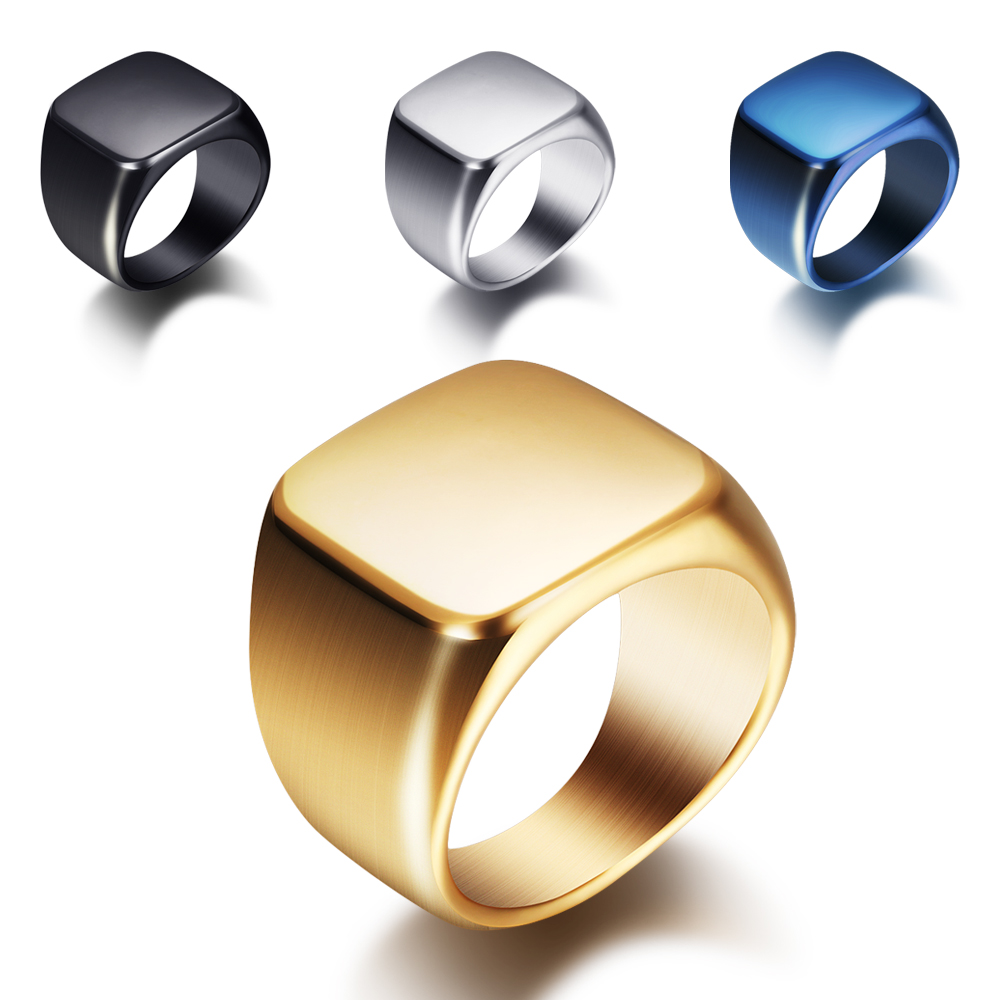 Signet Ring Men - Oral alière carrée de grande largeur