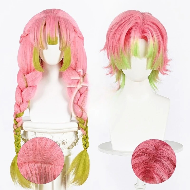 Men Accessories For Party - Kanroji Mitsuri Cosplay perruque rose vert