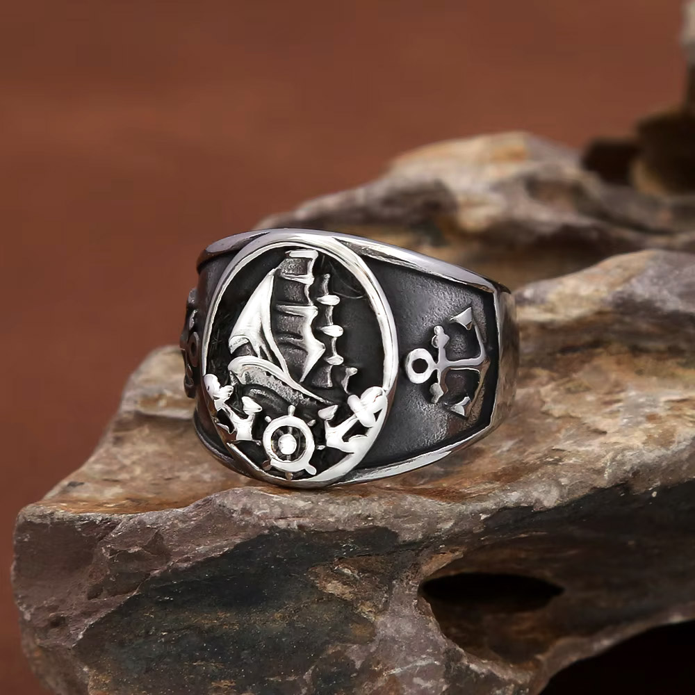 Signet Ring Men - Bague Chevalière Vintage Nautique Nordique en