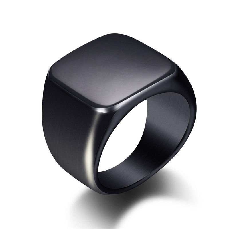 Signet Ring Men - Bagues noires lisses en acier inoxydable