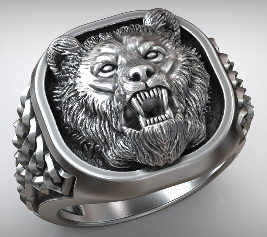 Ornement nordique Tête d'ours  - Signet Ring Men avis et prix