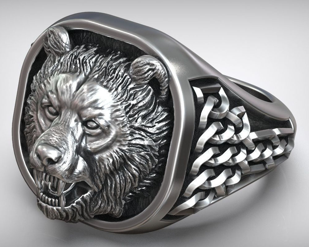 Ornement nordique Tête d'ours  - Signet Ring Men avis et prix
