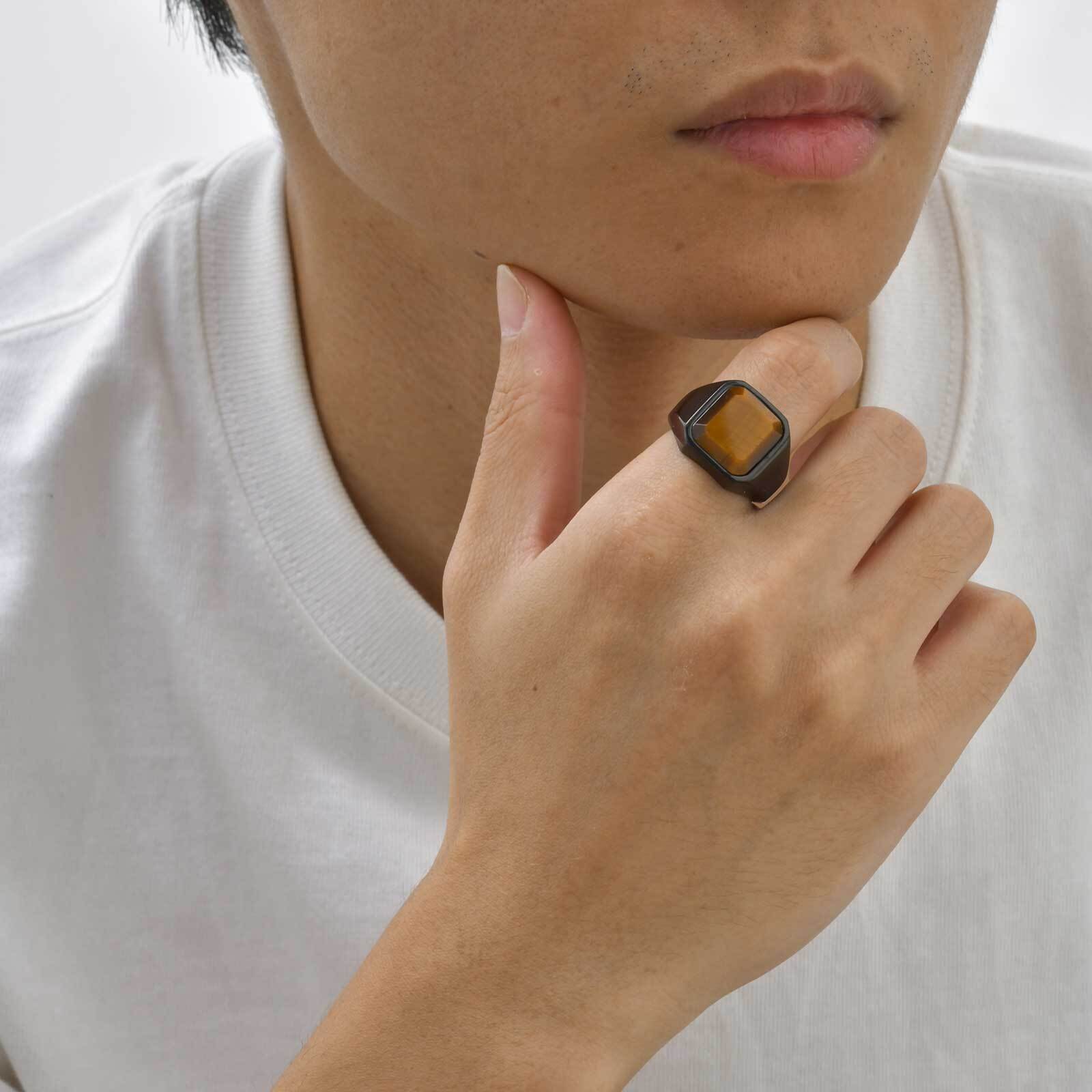 Bague en pierre d'oeil de tigr - Signet Ring Men avis et prix