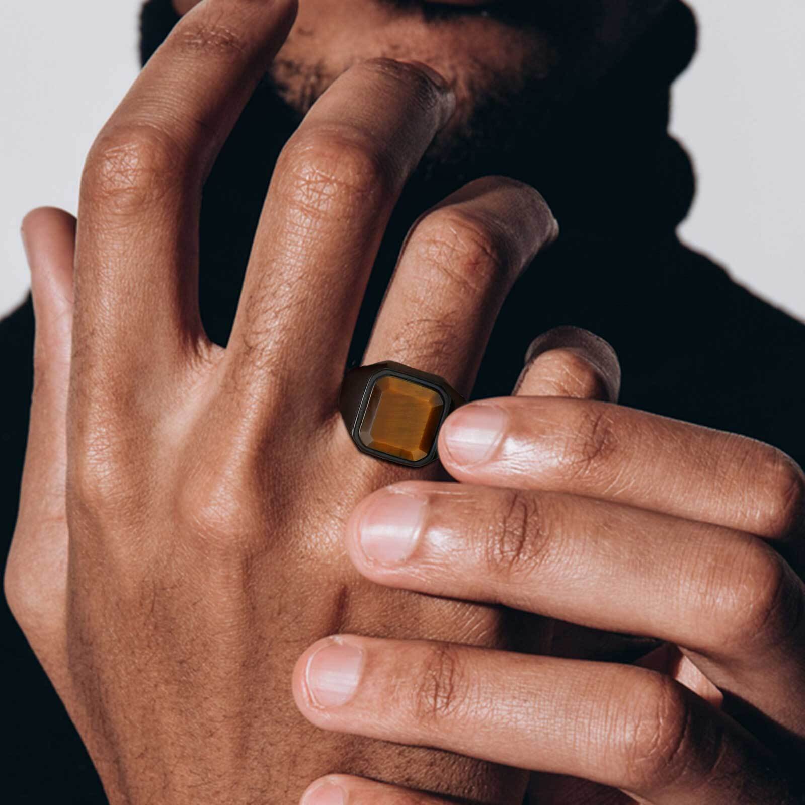 Bague en pierre d'oeil de tigr - Signet Ring Men avis et prix