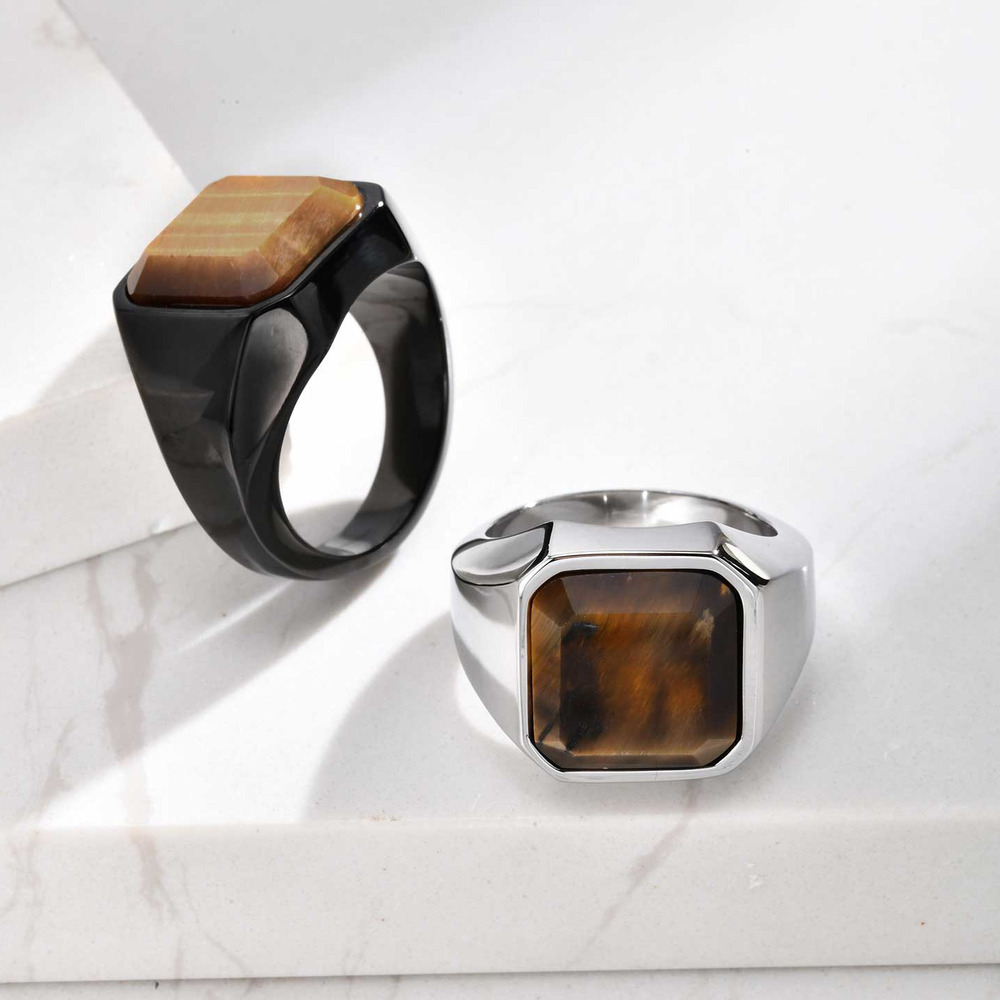 Bague en pierre d'oeil de tigr - Signet Ring Men avis et prix