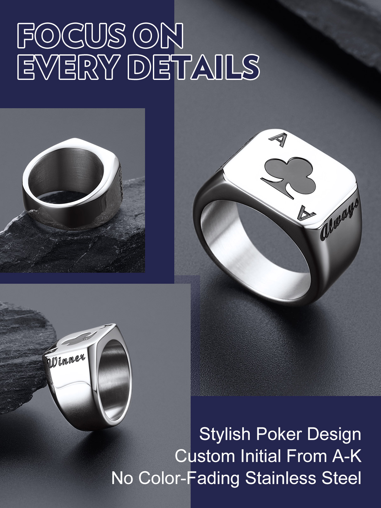 U7 personnalisé carré Rectangl - Signet Ring Men avis et prix