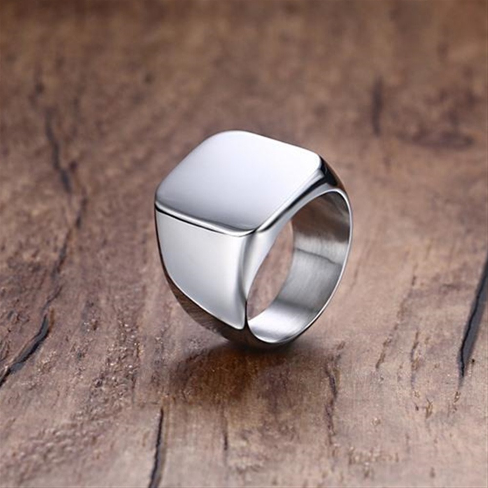 Bagues noires lisses en acier  - Signet Ring Men avis et prix